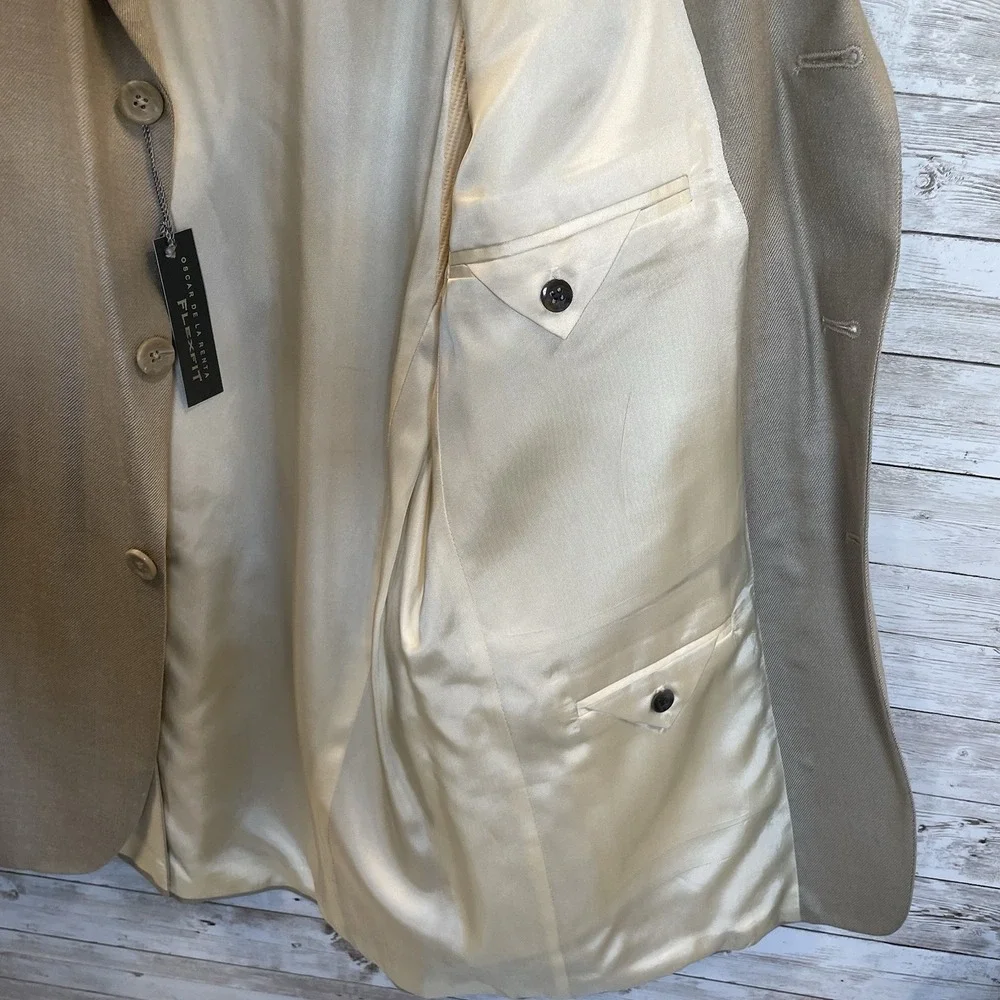 Vtg NWT Oscar De La Renta Mens 44L Blazer Beige Silk/Wool Bend Flex Fit 3-Button